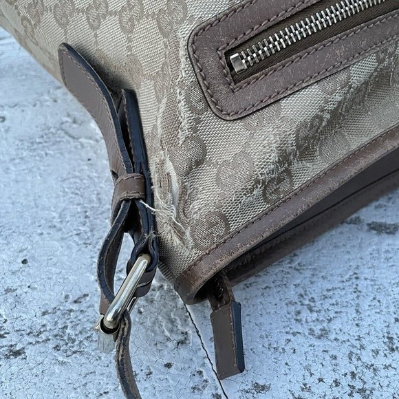 Gucci Women Hand Bag Brown GG Web Signature Canvas Shoulder Bag Italy Read Desc - Picture 5 of 12